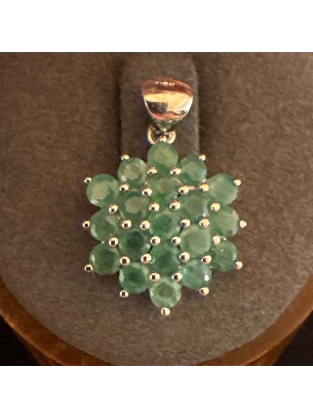 Solid Sterling Silver 925 Emerald Prong Set Cluster Pendant Size 0.75" Length